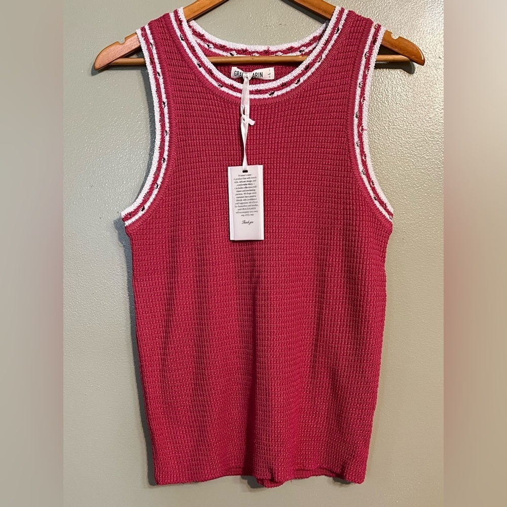 Stylish Pink Sleeveless Knit Top Stretch Size L NWT